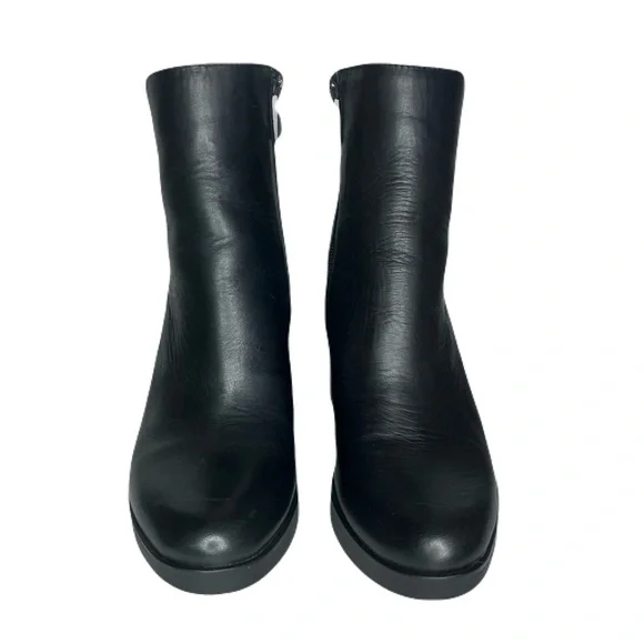 Naturalizer Sleek Black Leather Chunky Block Heeled Ankle Boots - Picture 3 of 9